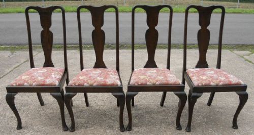 Set of Four Queen Anne Style Dark Oak Dining Chairs