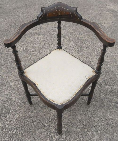 Edwardian Inlaid Mahogany Corner Chair for Re-upholstery