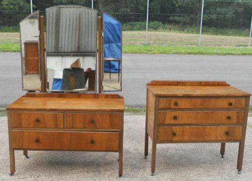 Deco Walnut Dressing Table and Chest
