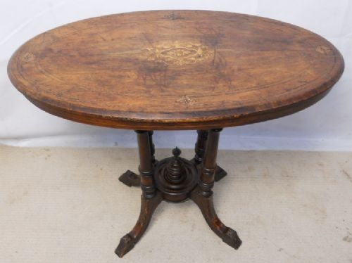 Victorian Inlaid Walnut Oval Pedestal Centre Table