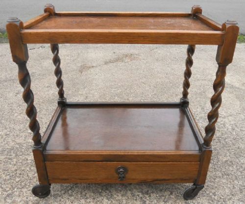 Oak Two Tier Barley Twist Tea Trolley