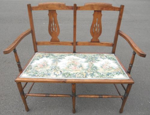 Edwardian Beech & Mahogany Two Seater Salon Settee