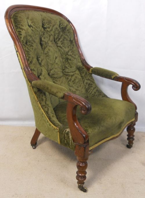 Victorian Mahogany Open Arm Fireside Armchair