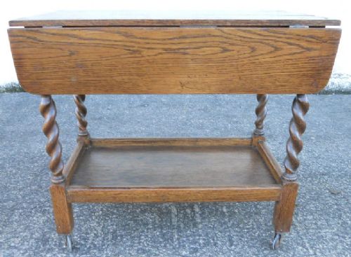 Oak Barley Twist Dropleaf Two Tier Tea Trolley