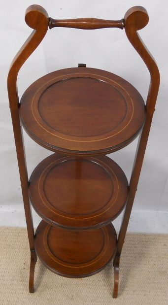 Edwardian Inlaid Mahogany Three Tier Folding Cake Stand