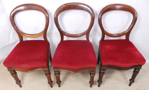 Set of Three Victorian Mahogany Balloon Back Dining Chairs