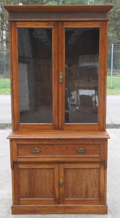 Edwardian Oak Secretaire Bookcase
