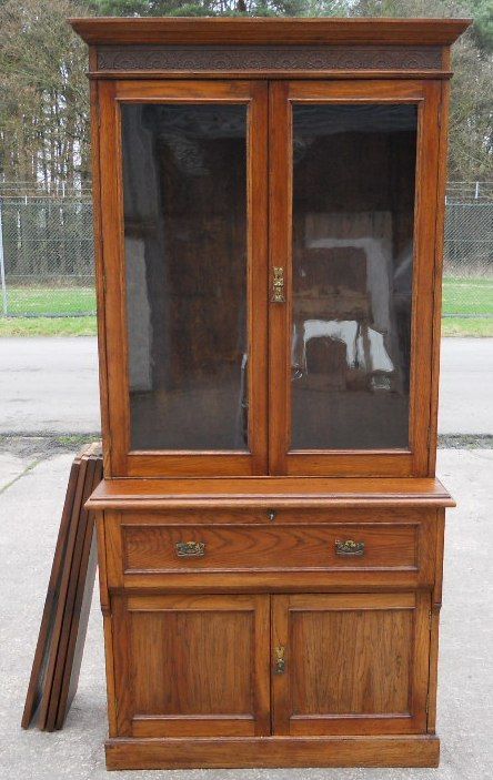 fig 1. Edwardian Oak Secretaire Bookcase