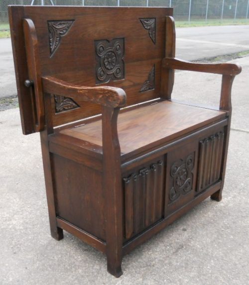 Carved Oak Monks Bench