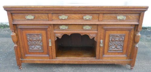 Edwardian Golden Oak Large Carved Sideboard Base