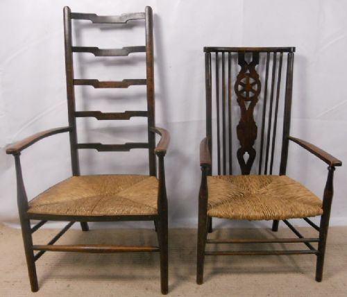 Two Beech & Elm Rush Seat Armchairs