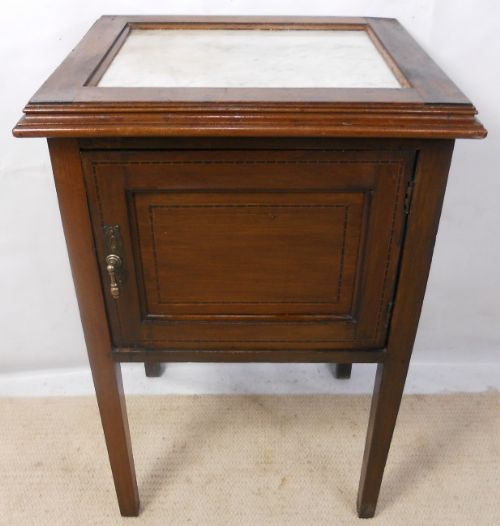 Edwardian Inlaid Mahogany Marble Top Bedside Cabinet