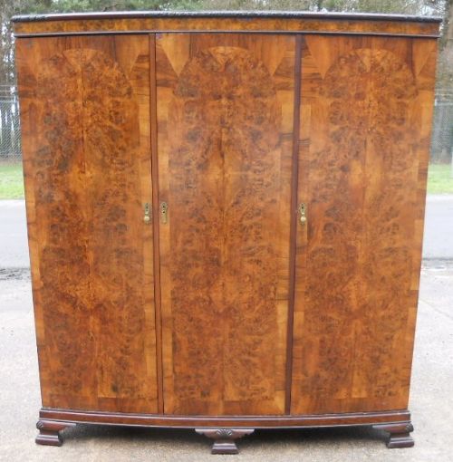 Burr Walnut Three Door Triple Hanging Wardrobe