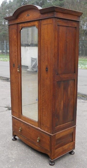 fig 1. Edwardian Inlaid Oak Single Hanging Wardrobe