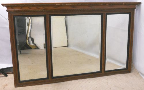 Edwardian Triple Mirror Oak Overmantel Mirror