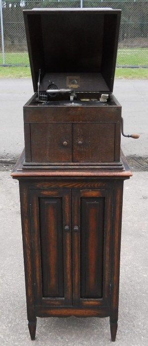 fig 1. Oak Wind-up Table Top Gramophone Cabinet with Edwardian Storage Cabinet