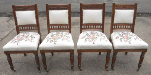 Set of Four Edwardian Carved Mahogany Upholstered Dining Chairs