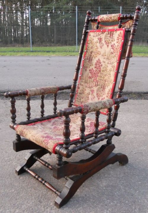 Victorian Walnut Framed Upholstered Rocking Armchair