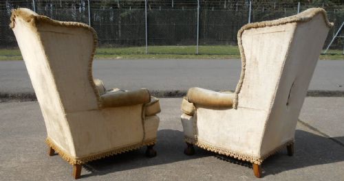 Pair Wingback Fireside Armchairs for Re-upholstery