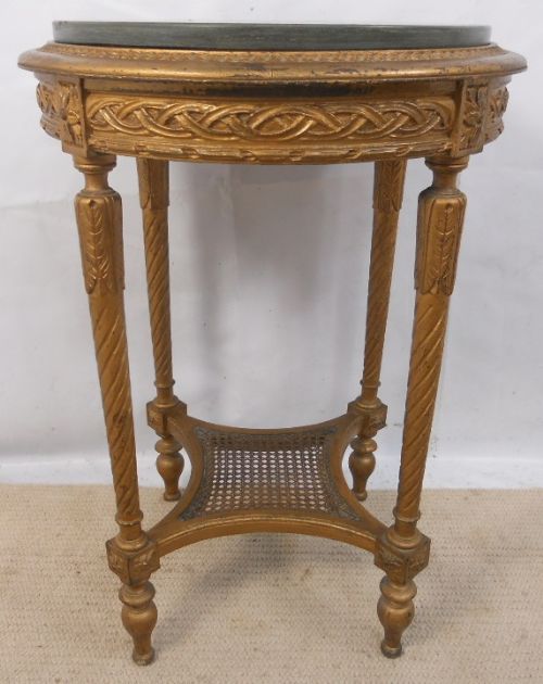 Marble Top Gilt Wood Round Lamp Table