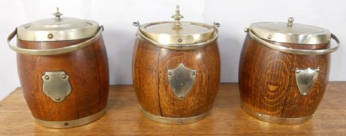 Three Oak Biscuit Barrels