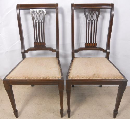 Pair Edwardian Inlaid Mahogany Salon Chairs