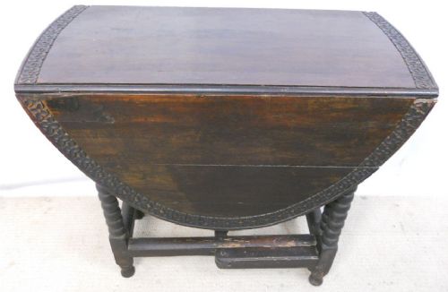 Victorian Carved Dark Oak Small Oval Gateleg Dining Table