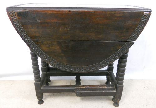 fig 1. Victorian Carved Dark Oak Small Oval Gateleg Dining Table