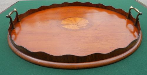 Edwardian Shell Inlay Mahogany Circular Carrying Tray