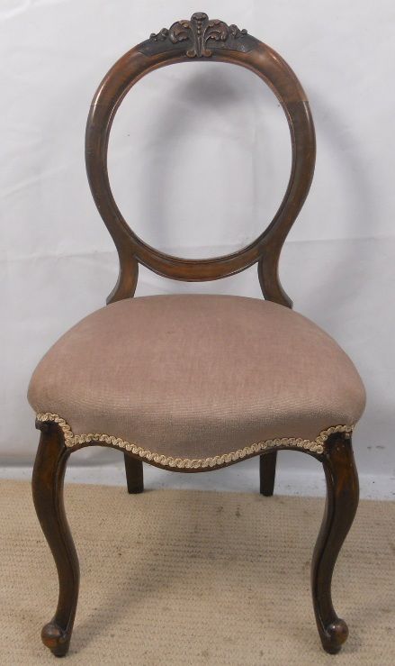 Victorian Carved Walnut Balloon Back Single Dining Chair