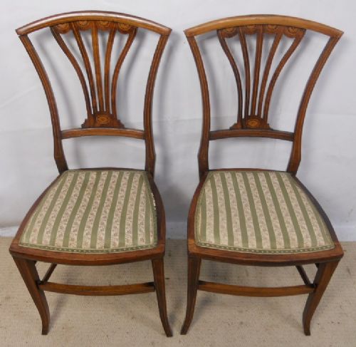 Pair Edwardian Inlaid Mahogany Salon Chairs