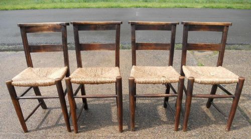 Set of Four Rush Seat Beech Chapel Chairs