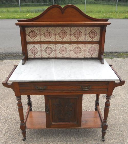 fig 1. Victorian Tile Back Marble Top Washstand