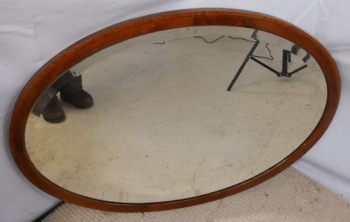Edwardian Inlaid Mahogany Oval Hanging Wall Mirror