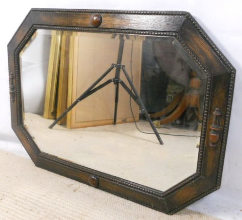 Large Oak Jacobean Style Hexagonal Shape Hanging Wall Mirror