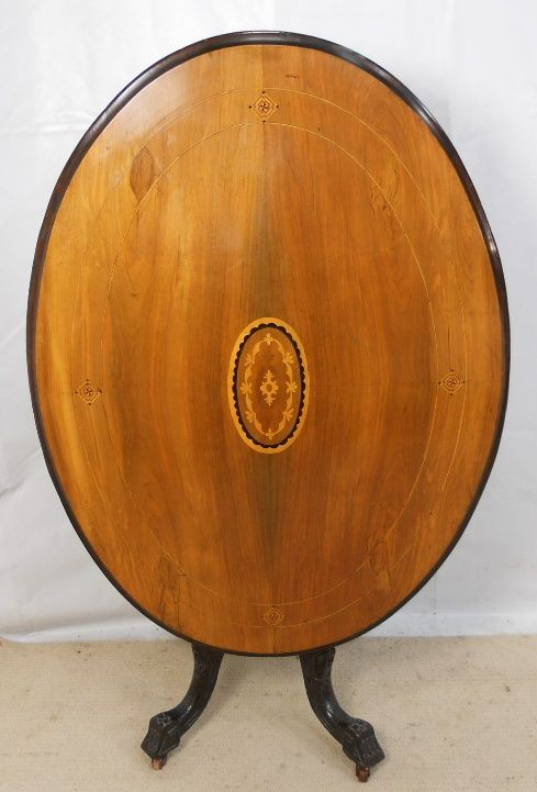 Victorian Inlaid Walnut Oval Pedestal Centre Table