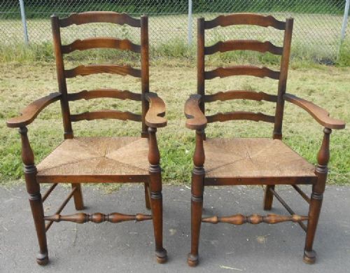 Pair Elm Ladderback Carver Armchairs