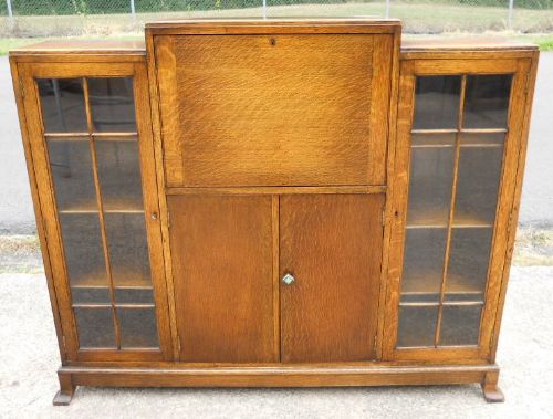 Oak Bureau Bookcase Cabinet