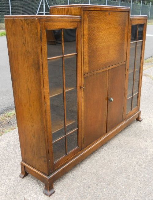 fig 1. Oak Bureau Bookcase Cabinet