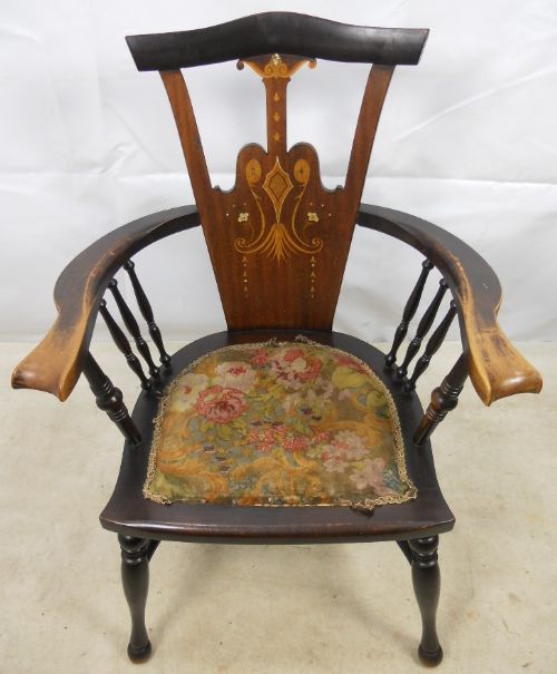 Art Nouveau Inlaid Mahogany Armchair