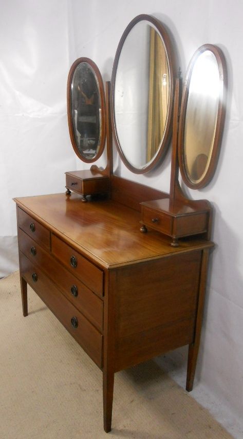 fig 1. Edwardian Inlaid Mahogany Triple Mirror Dressing Table