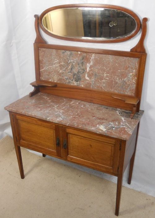 Edwardian Inlaid Mahogany Marble Top Washstand