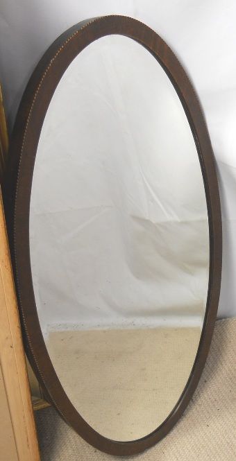 Edwardian Inlaid Mahogany Oval Hanging Wall Mirror