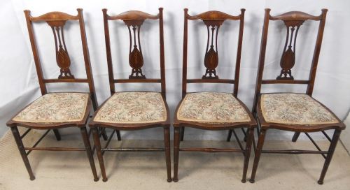 Set of Four Art Nouveau Inlaid Salon Chairs