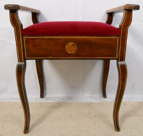 Edwardian Inlaid Mahogany Piano Stool