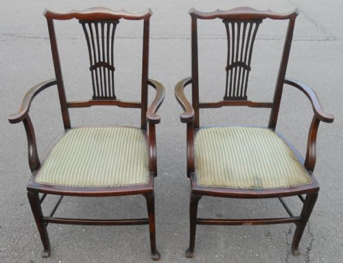 Pair Edwardian Mahogany Salon Armchairs
