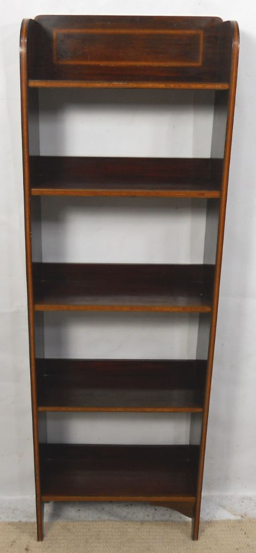 Edwardian Inlaid Mahogany Narrow Standing Open Bookshelves