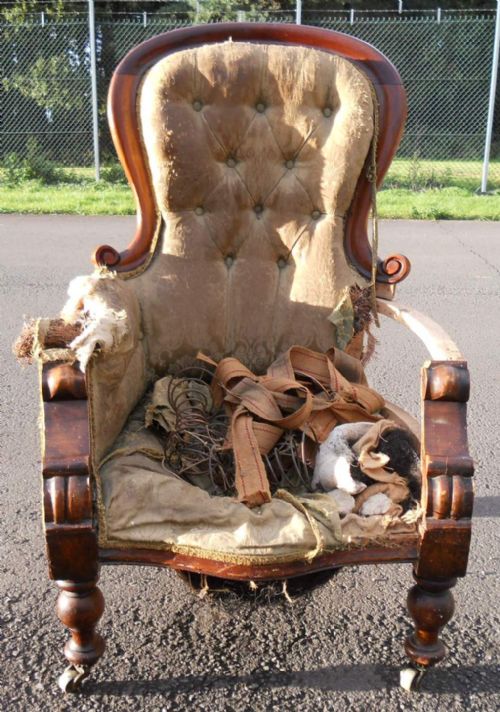 Victorian Mahogany Spoonback Armchair for Re-upholstery