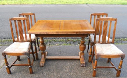 Oak Dining Table & Four Oak Dining Chairs