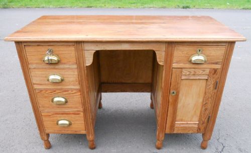 Edwardian Pitch Pine Kneehole Writing Desk